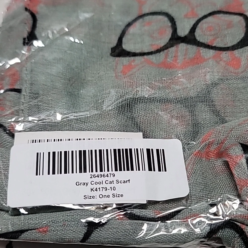 Woman's Joy‎ Susan Grey Gauze Cat with Glasses Scarf 30